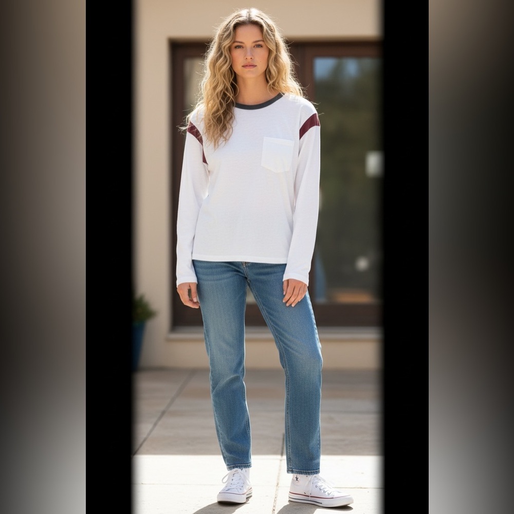Rag & Bone Percy Color Block Cotton Long Sleeve Top